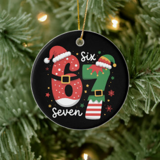 Ornamento De Cerâmica 67 Meme Six Seven Elf Christmas Santa Hat