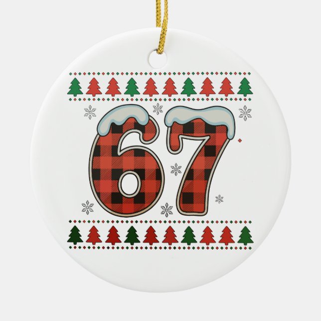 Ornamento De Cerâmica 67 Ugly Christmas Xmas Red Buffalo Plaid Holiday (Frente)