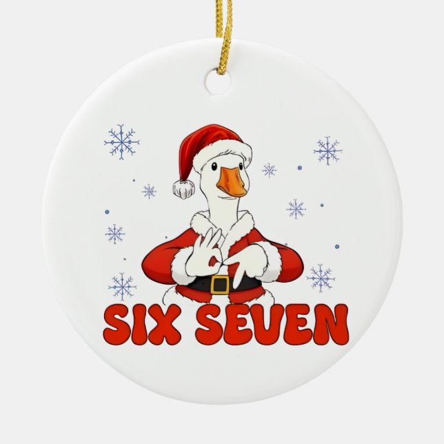 Ornamento De Cerâmica 6 7 Six Seven Hand Gen Z Alpha Goose Christmas (Frente)