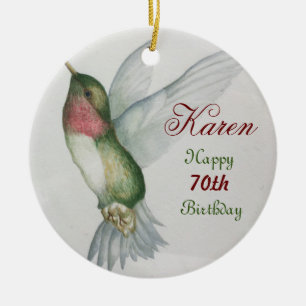 Ornamento De Cerâmica 70 Birthday Hummingbird Keepsasakcolor