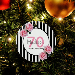 Ornamento De Cerâmica 70 cor-de-rosa floral preto nome