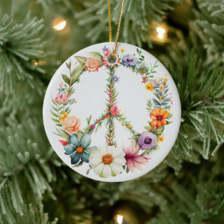 Ornamento De Cerâmica 70s 60s Peace Sign Colorful