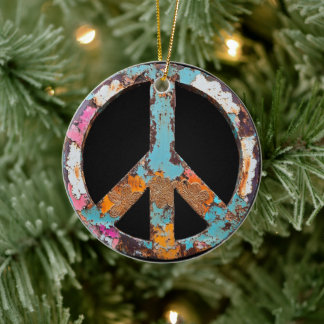 Ornamento De Cerâmica 70s 60s Peace Sign Colorful