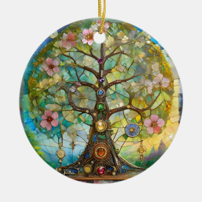 Ornamento De Cerâmica 7 Chakra Blossoming Tree Of Life (Frente)