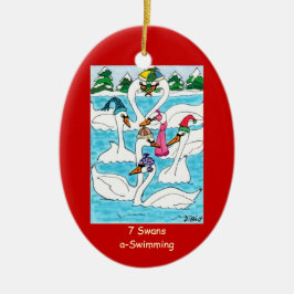 Ornamento De Cerâmica 7 cisnes uma natação