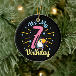 Ornamento De Cerâmica 7 de aniversário de 7 anos, garota de nascimento d
