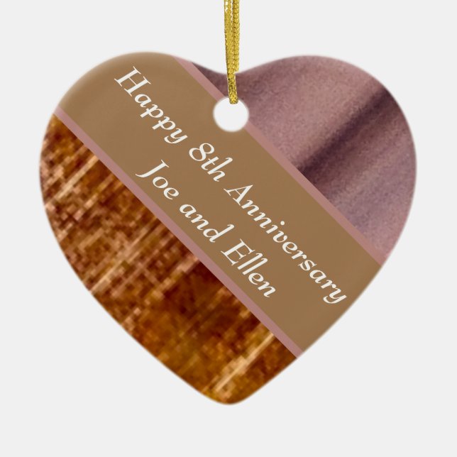 Ornamento De Cerâmica 8º Aniversário, Bronze e Bateria (Frente)