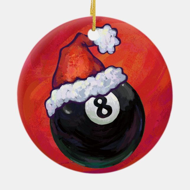 Ornamento De Cerâmica 8 Ball Christmas Hat (Traseira)