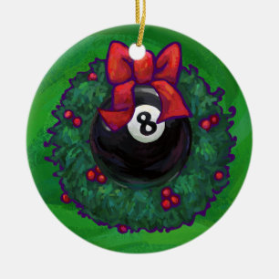 Ornamento De Cerâmica 8 Ball Christmas Wreath Green
