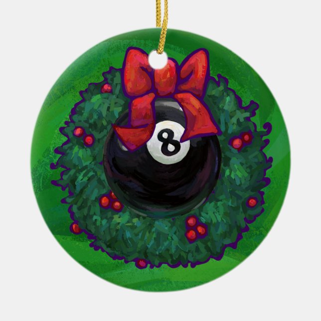 Ornamento De Cerâmica 8 Ball Christmas Wreath Green (Frente)