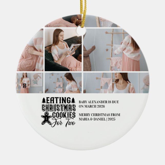 Ornamento De Cerâmica 9 Photo Christmas Cookies for 2 Pregnancy  (Frente)