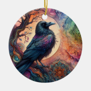 Ornamento De Cerâmica A Árvore Crow da Vida Mandala Pagan