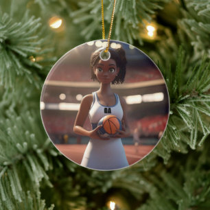 Ornamento De Cerâmica A ascensão da Garota de Netball de pele castanha