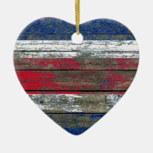 Ornamento De Cerâmica A bandeira de Costa Rica na madeira áspera embarc