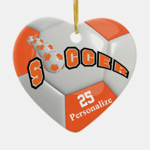 Ornamento De Cerâmica A bola de futebol alaranjada   personaliza