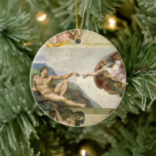 Ornamento De Cerâmica A Criação do Homem por Michelangelo (Criação de Ad