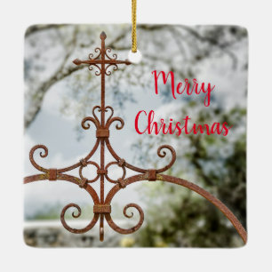 Ornamento De Cerâmica A Cruz, Feliz Natal,