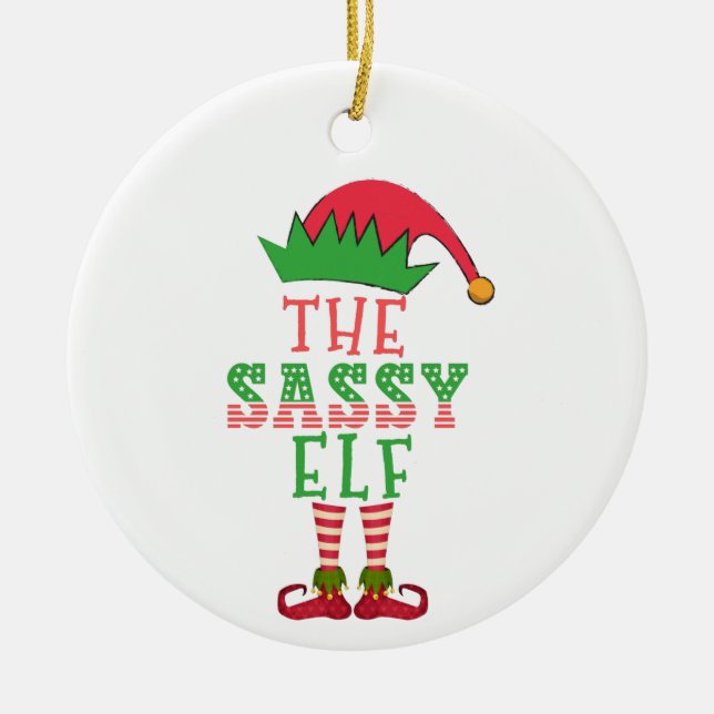 Ornamento De Cerâmica A Família de Natal Sassy Elf Matando Pajama (Frente)