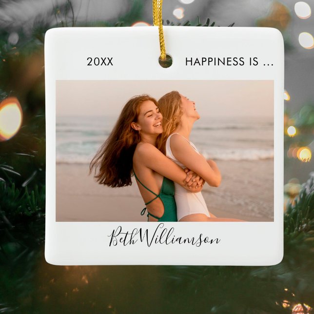 Ornamento De Cerâmica A Felicidade É Script De Assinatura De Amigo De Fo (Criador carregado)