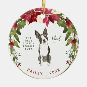 Ornamento De Cerâmica A foto do seu cão de Boston do Feliz Natal Terrie