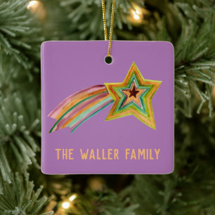 Ornamento De Cerâmica A fotografar a Star Watercolor PERSONALIZA a famí