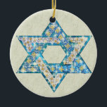 Ornamento De Cerâmica A gema decorou a estrela de David<br><div class="desc">A arte tirada para assemelhar-se a gemas e os sparklies preenchem a forma da estrela de David para fazer a isto um presente muito especial para o senhor mesmo ou amigos e família este Hanukkah.</div>