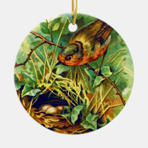 Ornamento De Cerâmica A ilustração do vintage do ninho do pisco de pei