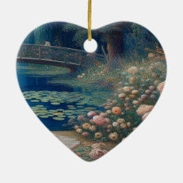 Ornamento De Cerâmica A Lake With Lily Pads and Flowers Valentine Tree