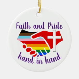 Ornamento De Cerâmica A mão da fé e do orgulho na mão do Rainbow Pride C