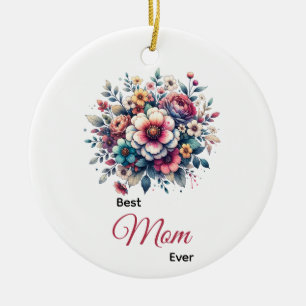 Ornamento De Cerâmica A melhor mãe de sempre, aquarela floral