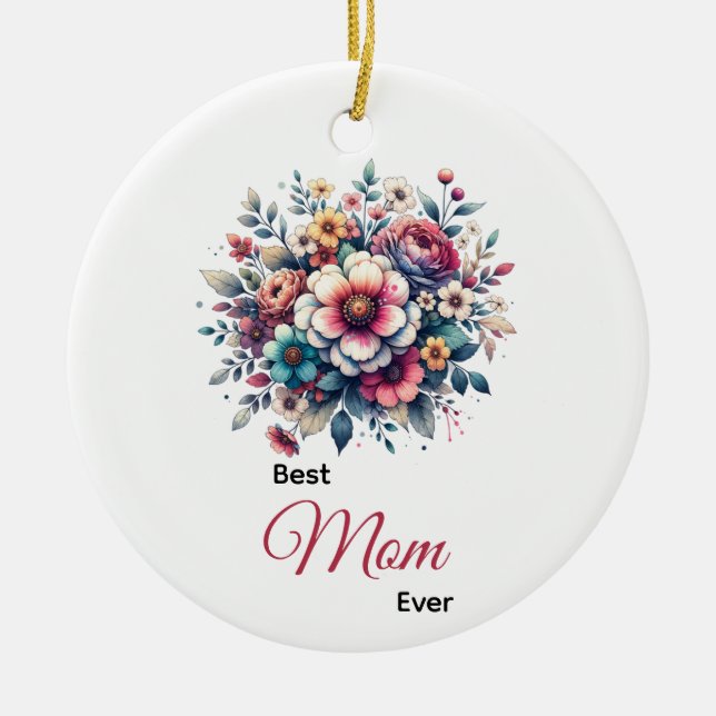 Ornamento De Cerâmica A melhor mãe de sempre, aquarela floral (Frente)