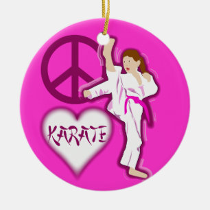 Ornamento De Cerâmica A menina do karaté do amor da paz personaliza
