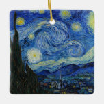 Ornamento De Cerâmica A Noite Estrelada, 1889, por Vincent van Gogh<br><div class="desc">A Noite Estrelada,  1889,  por Vincent van Gogh. Ele mostra a visão da janela voltada para leste da sua sala de asilo em Santo-Rémy-de-Provence,  logo antes do nascer do sol,  com a adição de uma vila imaginária.</div>