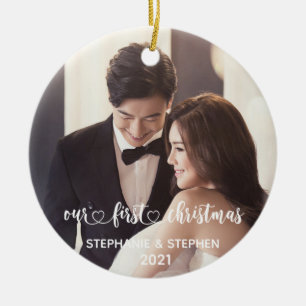 Ornamento De Cerâmica A nossa primeira mão de coração de Natal - Letada