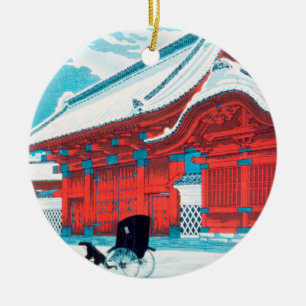 Ornamento De Cerâmica A Porta Vermelha de Hongo em Neve por Hiroaki Taka