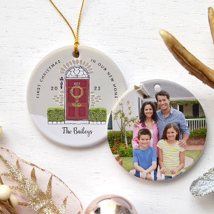 Ornamento De Cerâmica A Porta Vermelha Primeiro Natal em Nossa Nova Casa
