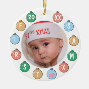 Ornamento De Cerâmica A primeira foto de Natal do bebê