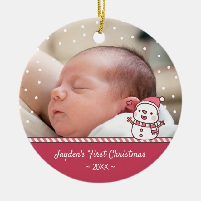 Ornamento De Cerâmica A primeira foto de Natal do bebê bonitão Doodle Sn (Frente)