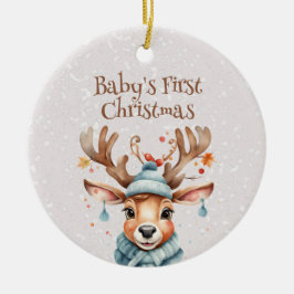 Ornamento De Cerâmica A Primeira Foto de Natal do Bebê de Reindeer