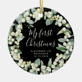Ornamento De Cerâmica A primeira foto de Natal do Bebê de Snowberry