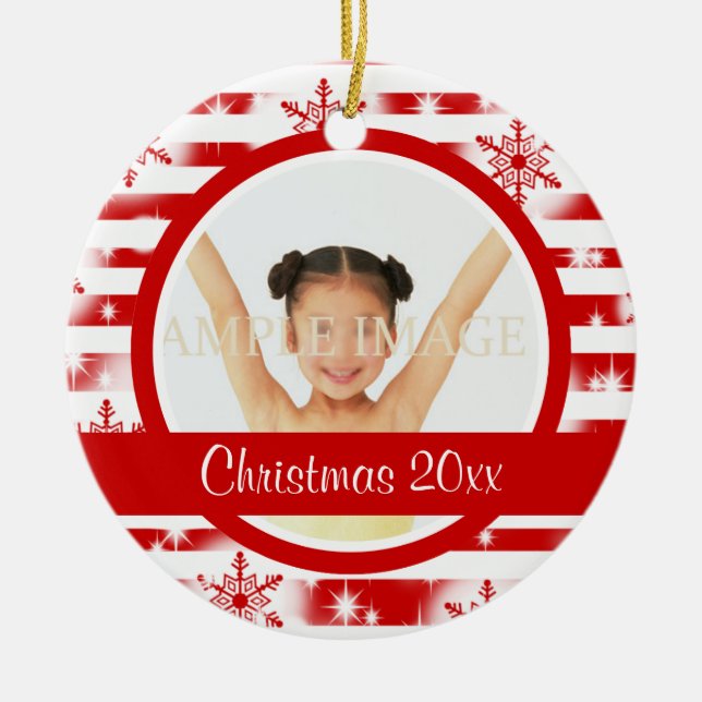 Ornamento De Cerâmica A primeira foto do Natal personaliza (Frente)