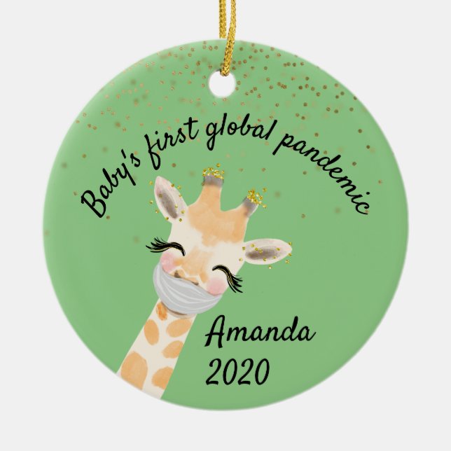 Ornamento De Cerâmica A Primeira Girafa Pandêmica Global do Bebê 2020 (Frente)