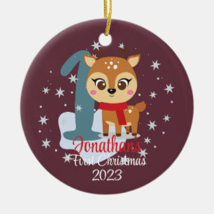Ornamento De Cerâmica A primeira rena de Natal bonitinha da cor moderna