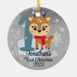 Ornamento De Cerâmica A primeira rena de Natal bonitinha da cor moderna