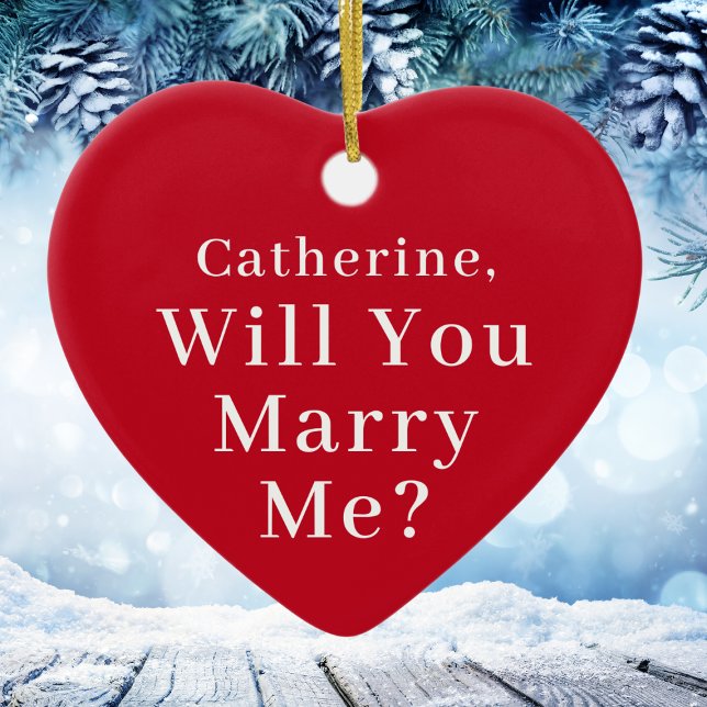 Ornamento De Cerâmica A Proposta De Natal Personalizada Vai Me Casado Ve (Custom Christmas Proposal Will You Marry Me Red Ceramic Ornament
)