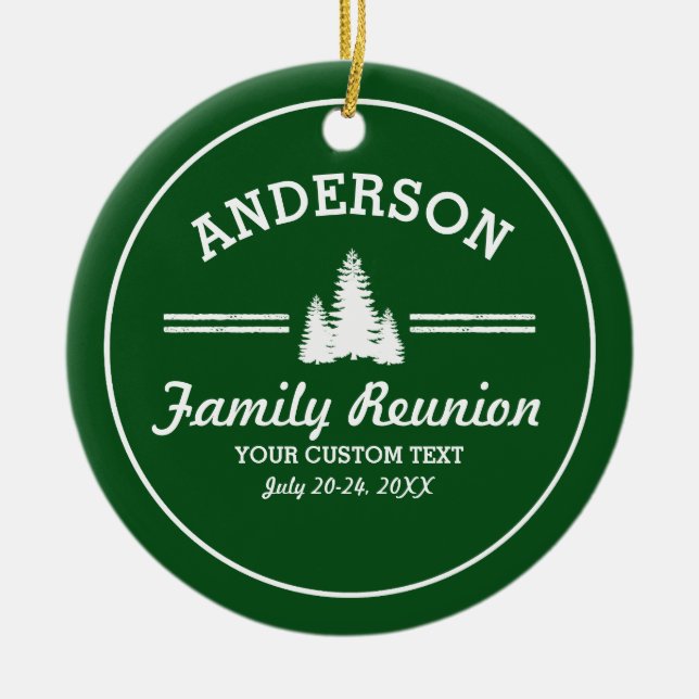Ornamento De Cerâmica A reunião de família retro ou tropeça pinheiros (Frente)