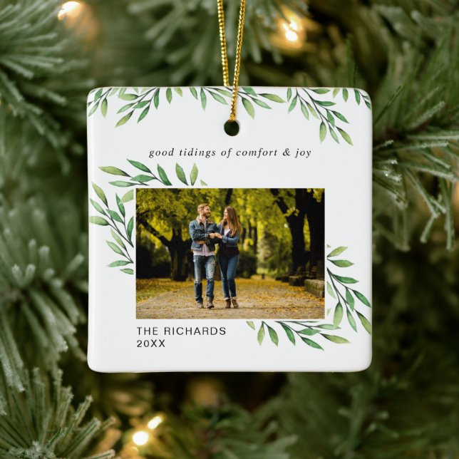 Ornamento De Cerâmica A Simples Aquarela Deixa Foto Moderna (Árvore)