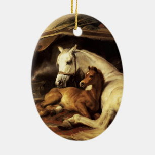 ORNAMENTO DE CERÂMICA A TENDA ÁRABE COM CAVALOS E OUTROS ANIMAIS