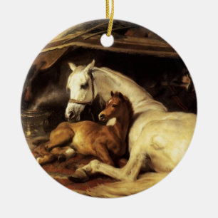 ORNAMENTO DE CERÂMICA A TENDA ÁRABE COM CAVALOS E OUTROS ANIMAIS