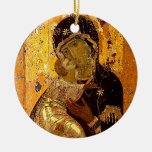 Ornamento De Cerâmica A Theotokos de Vladimir Ícone Cristã Ortodoxa